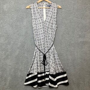 Peter Som for DesigNation Dress Women L Black White Stripe Mandala Satin Spring